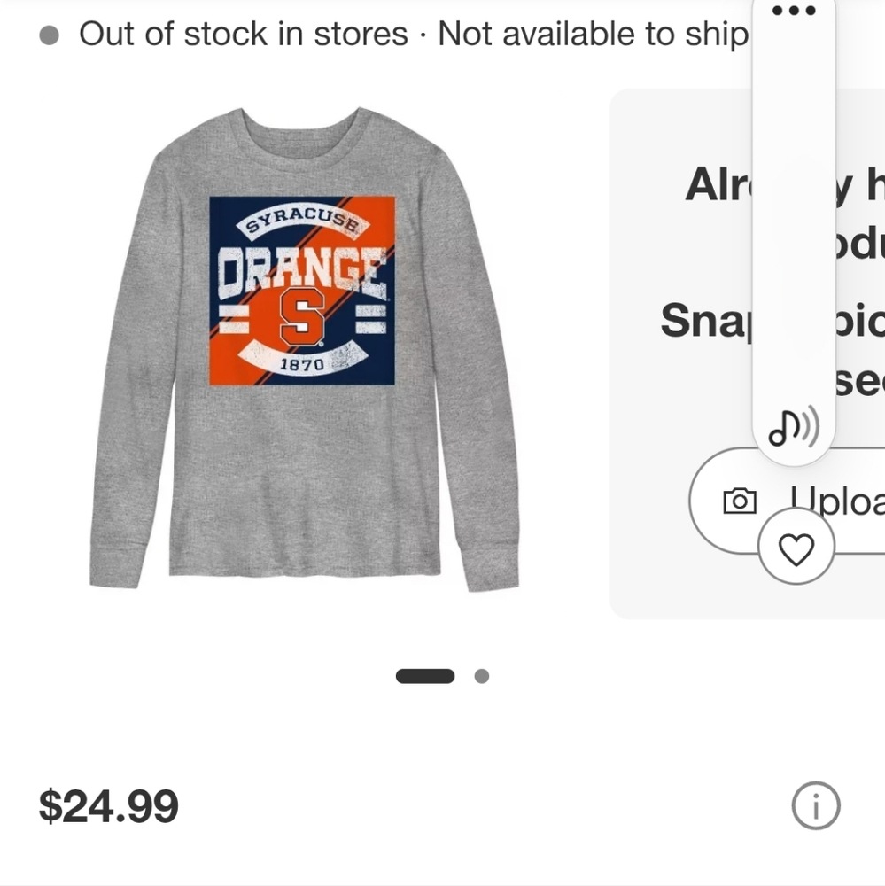 NCAA Syracuse Orange S 1870 Long Sleeve Gray Boy Short SZ L 12/14)